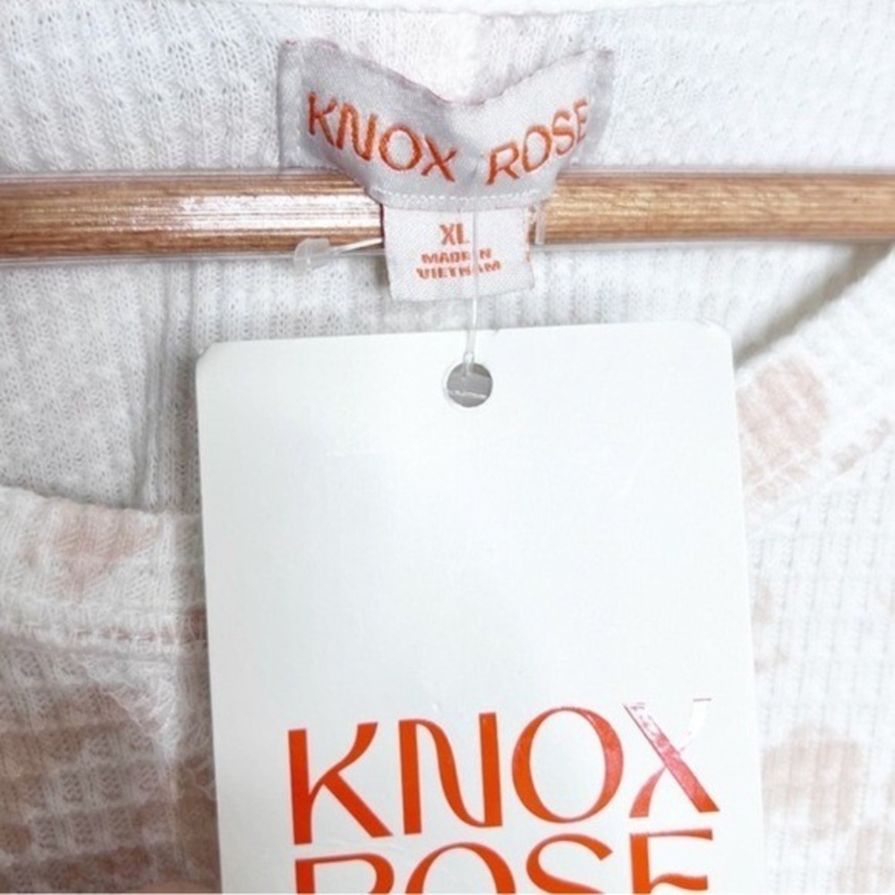 Knox Rose NWT Womens XL Leopard Waffle Knit Thermal Top Long Sleeve Cream Tan - Picture 6 of 8